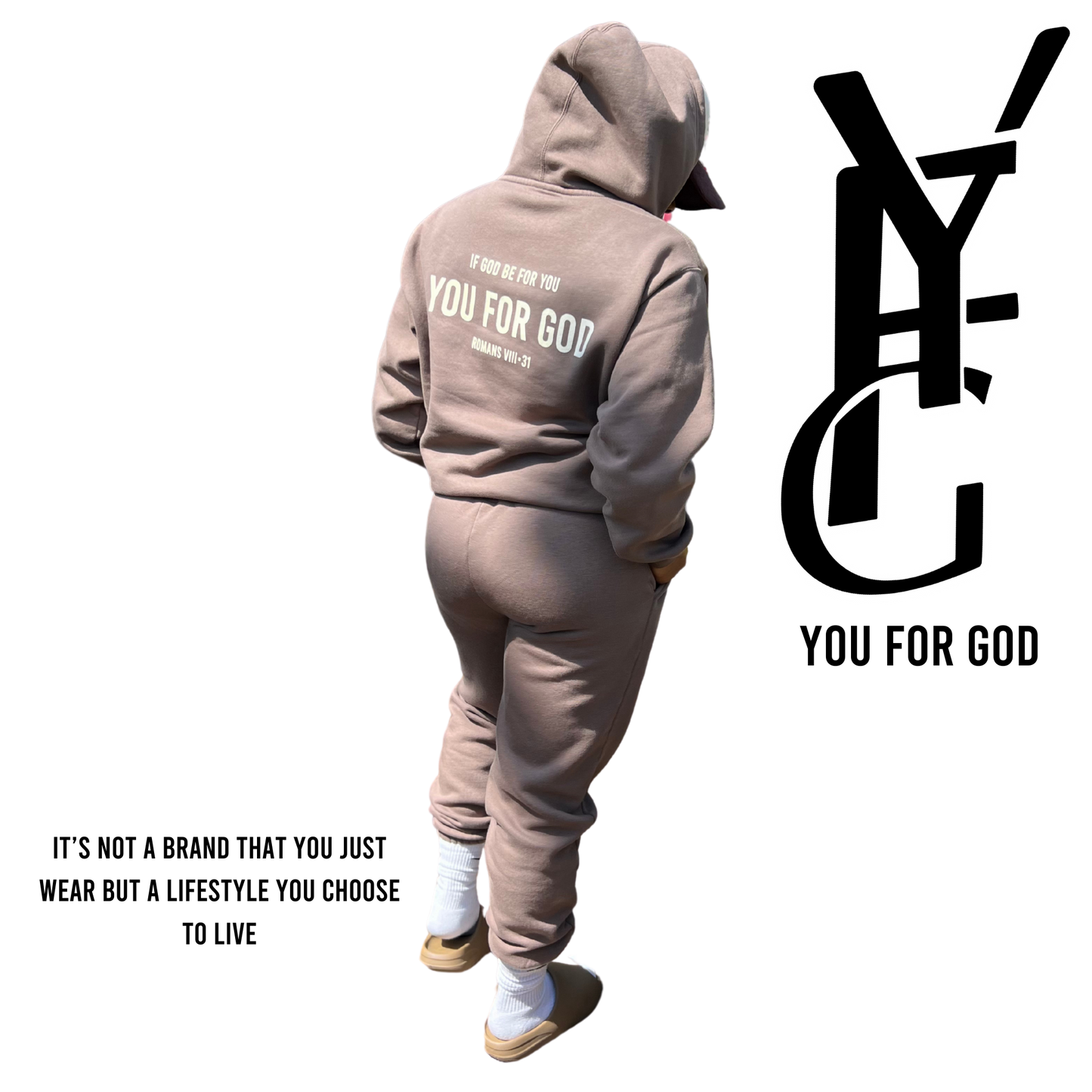 You For God Printed Hoodie- Eurth Sand