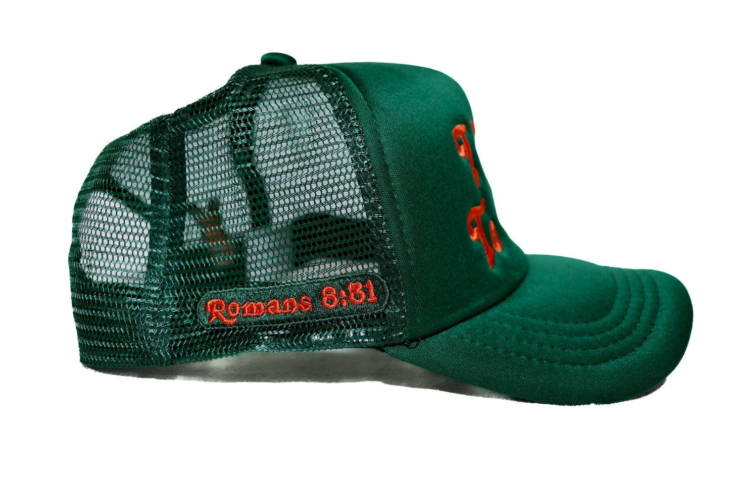 I Talk To God Trucker Hat - Forest Green + Orange FAMU