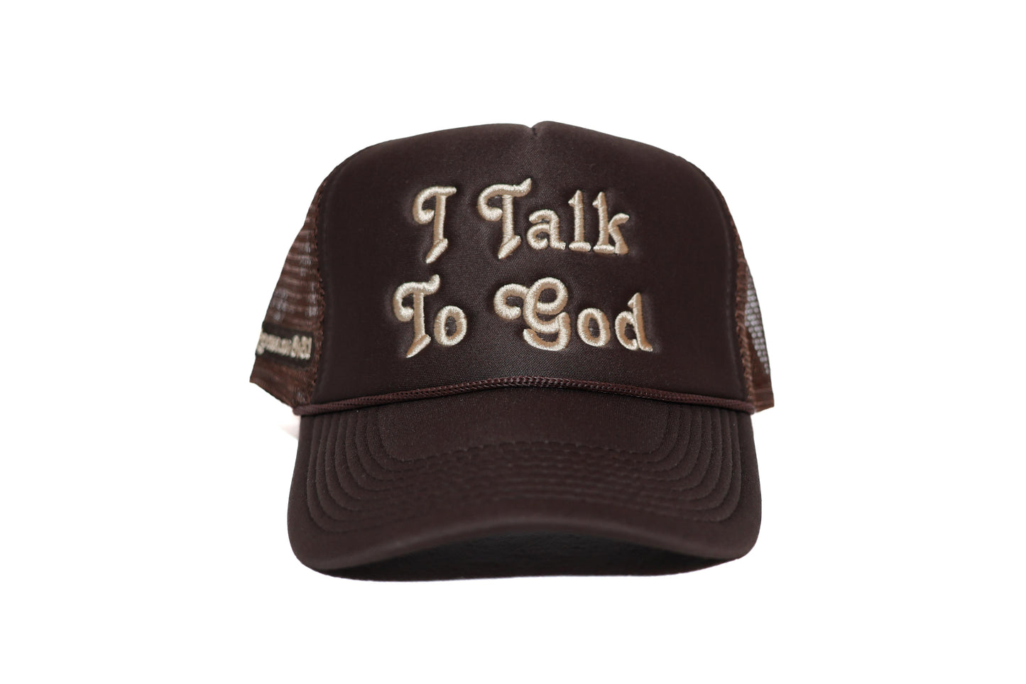 I Talk to God Trucker Hat - Chocolate + Creme