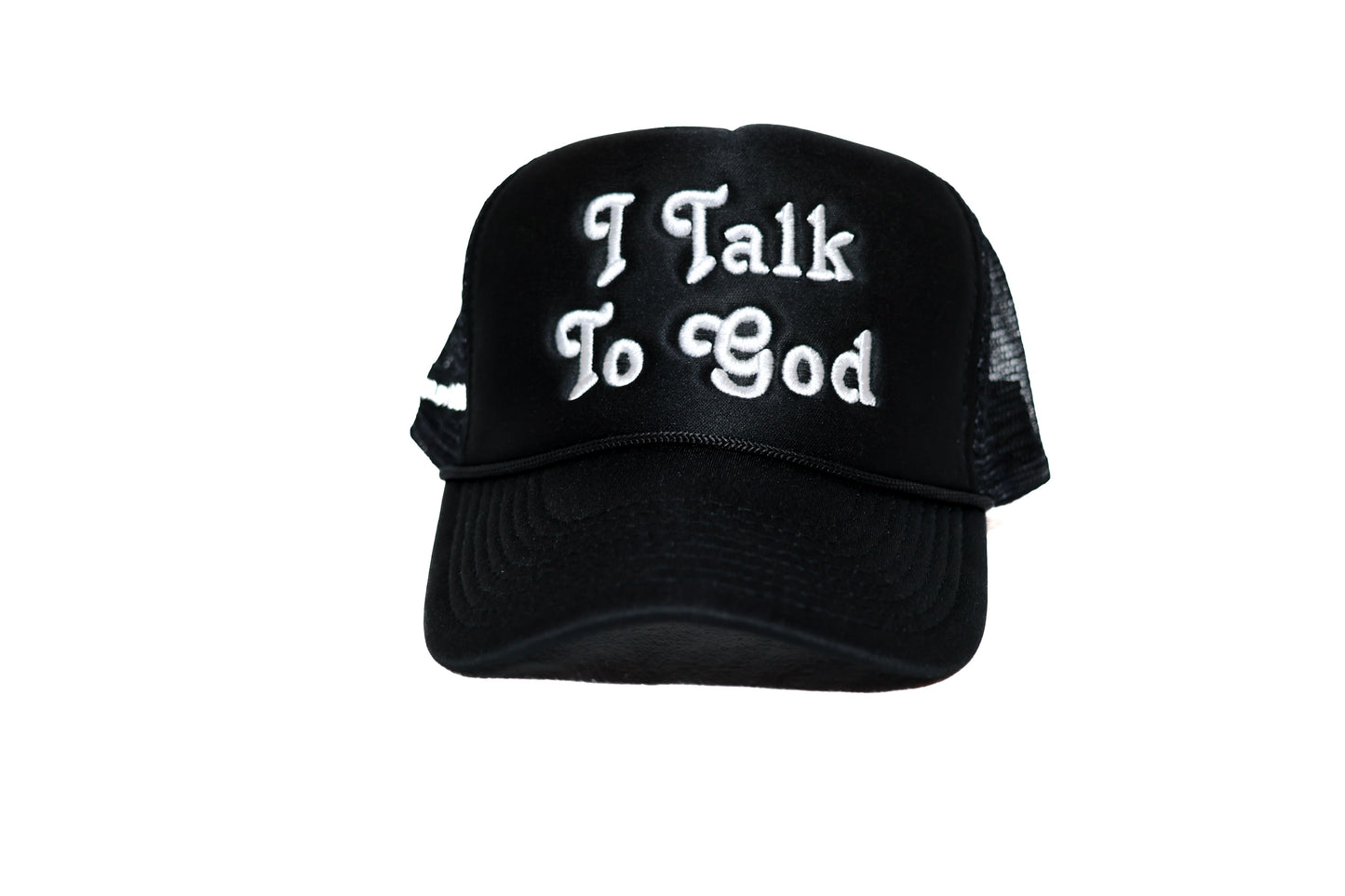 I Talk To God Trucker Hat - Black Noir