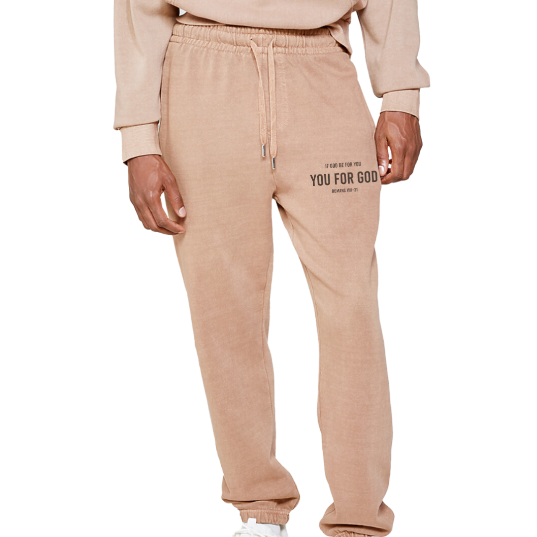 You For God Embroidered Sweatpants - Honey Brown