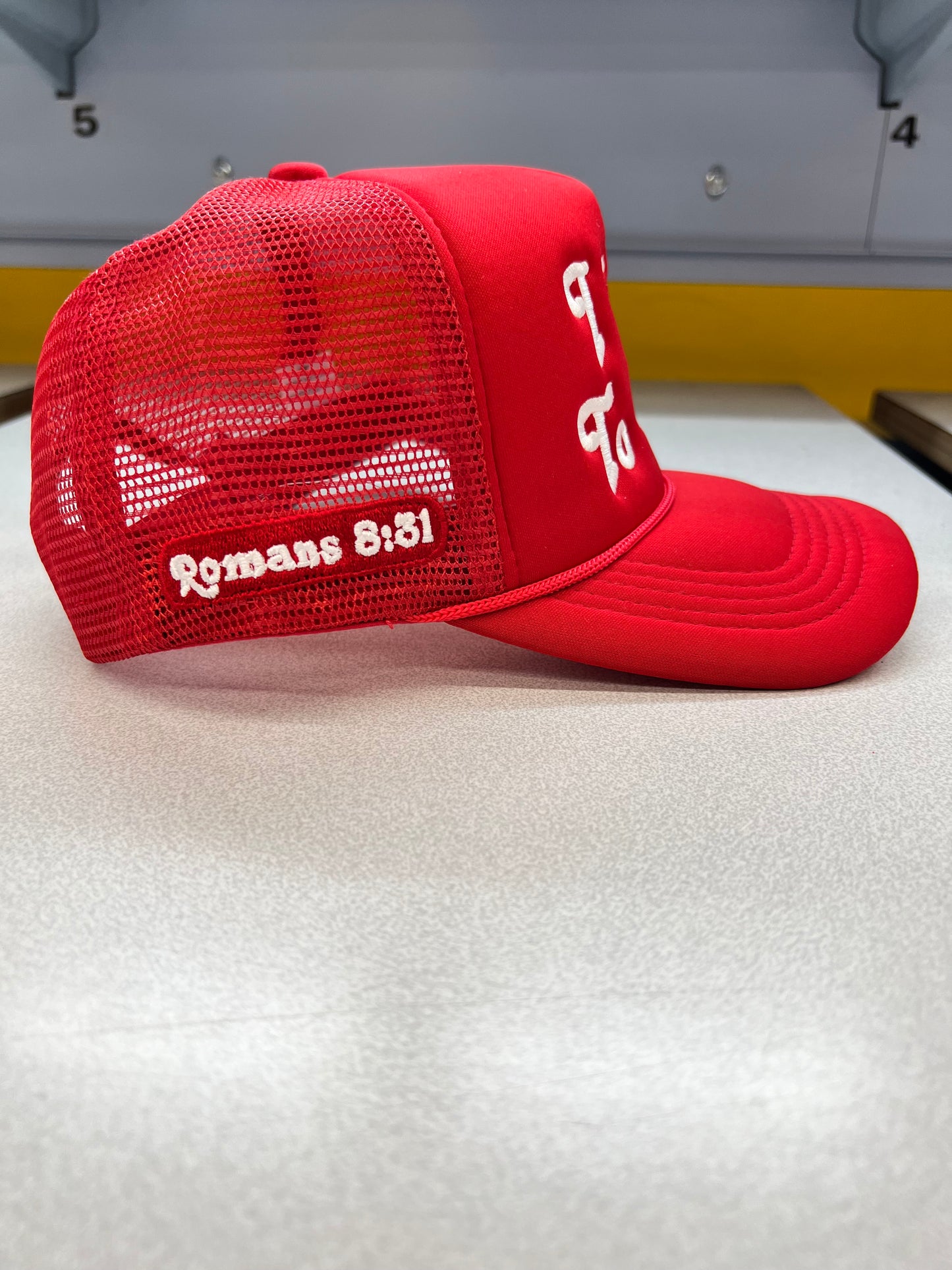 I Talk To God Trucker Hat - Red + White