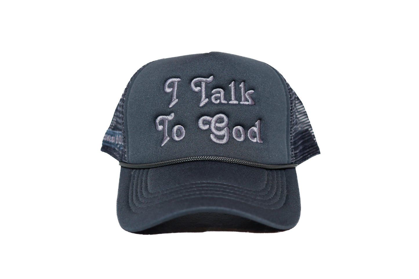 I Talk To God Trucker Hat - Cloud Grey + Grey