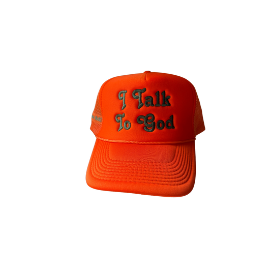 I Talk To God Trucker Hat - Orange + Forest Green FAMU