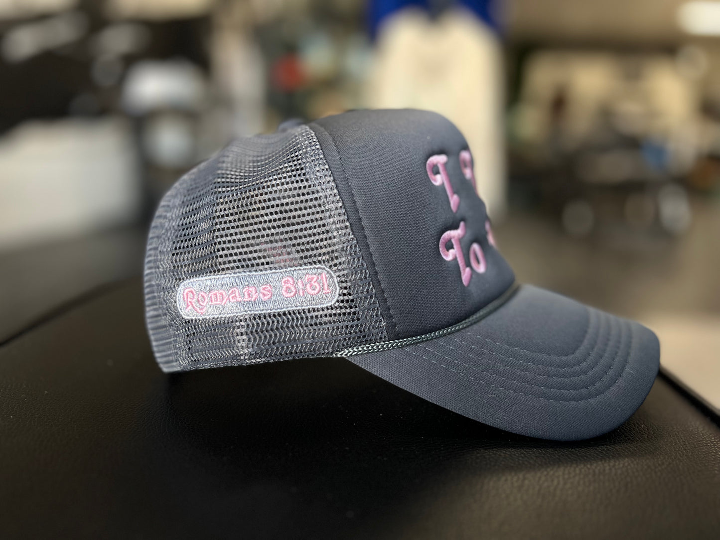 I Talk To God Trucker Hat - Cloud Grey + Pink