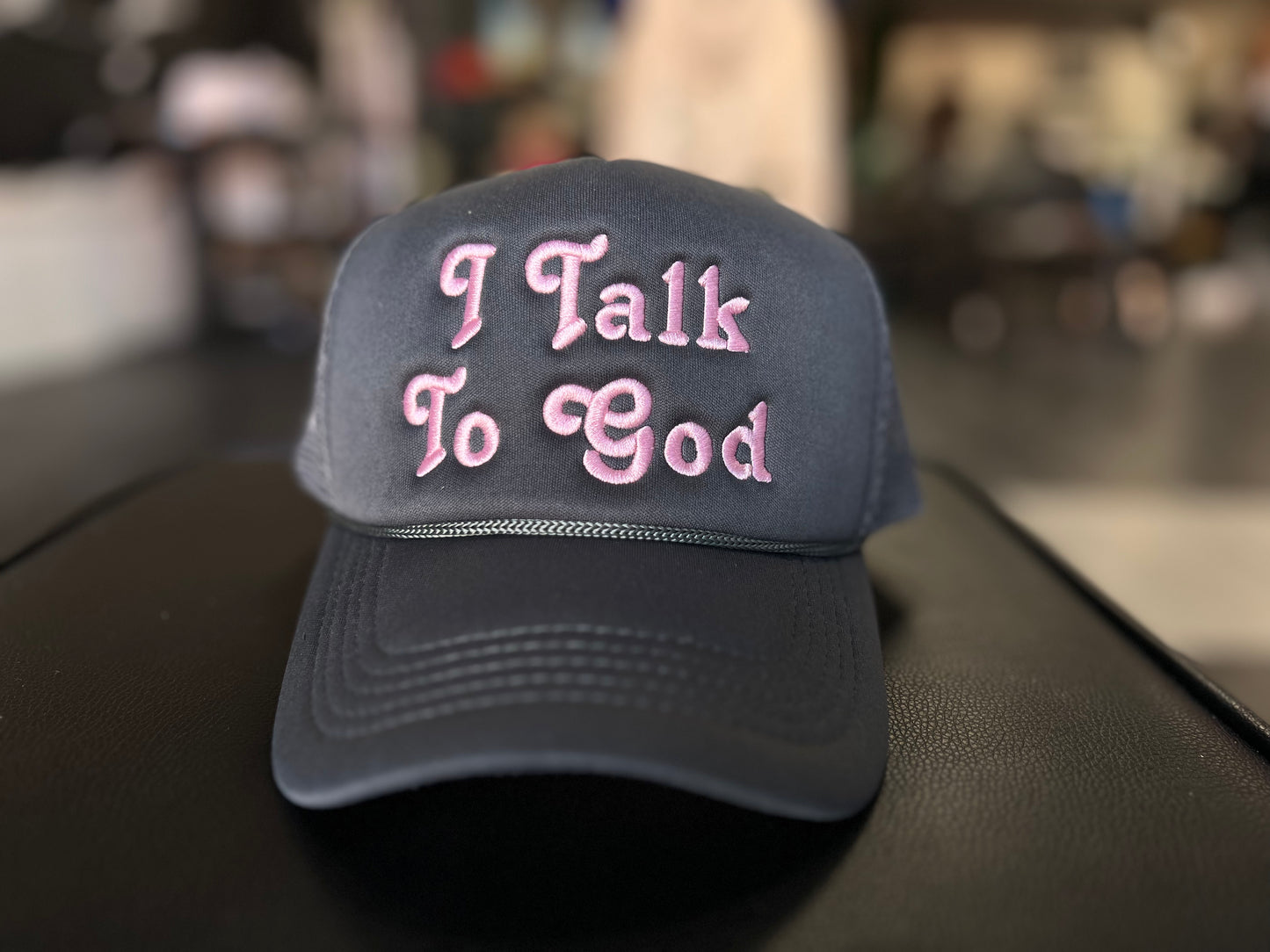 I Talk To God Trucker Hat - Cloud Grey + Pink