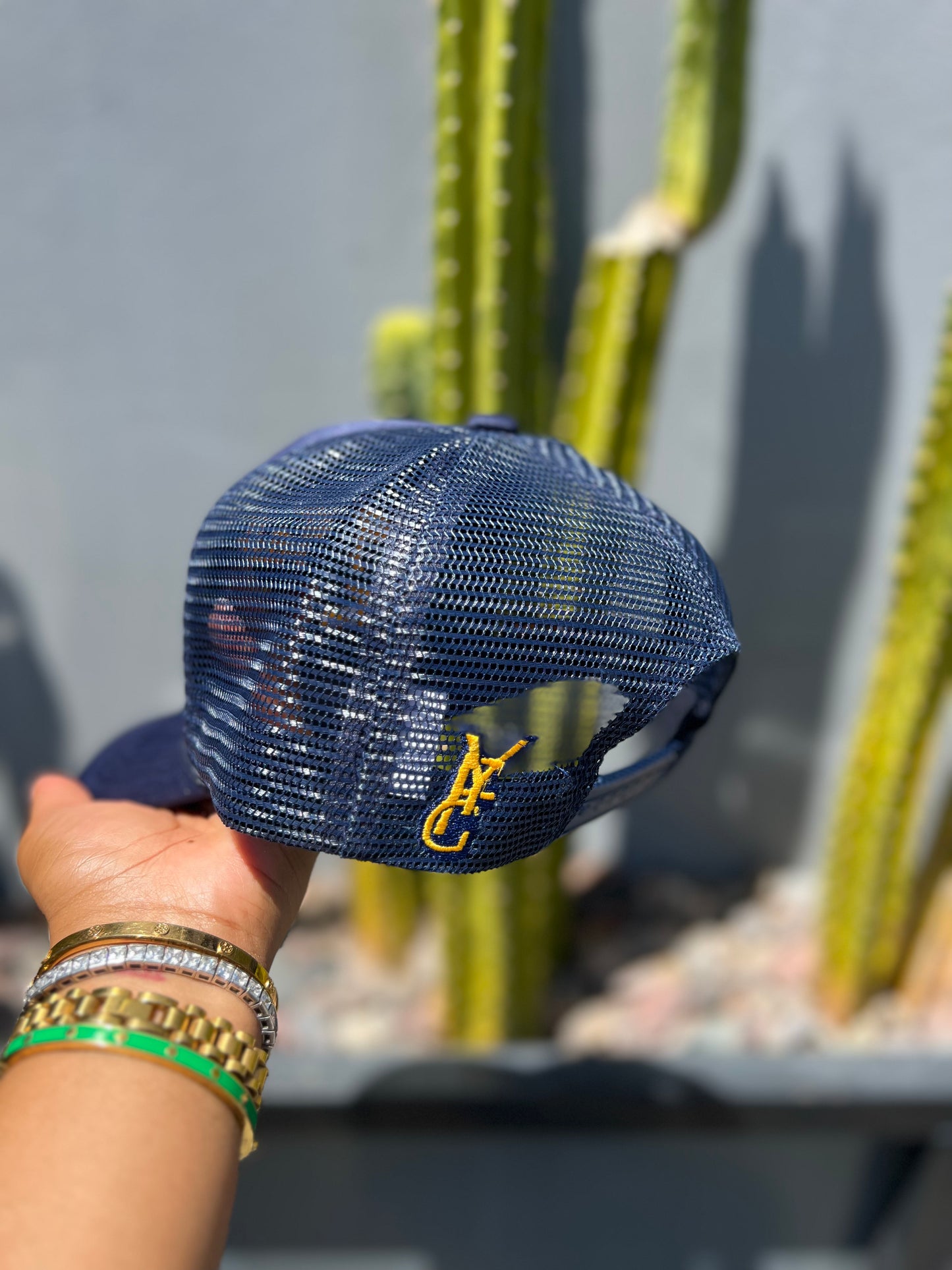 I Talk to God Trucker Hat - Navy + Gold