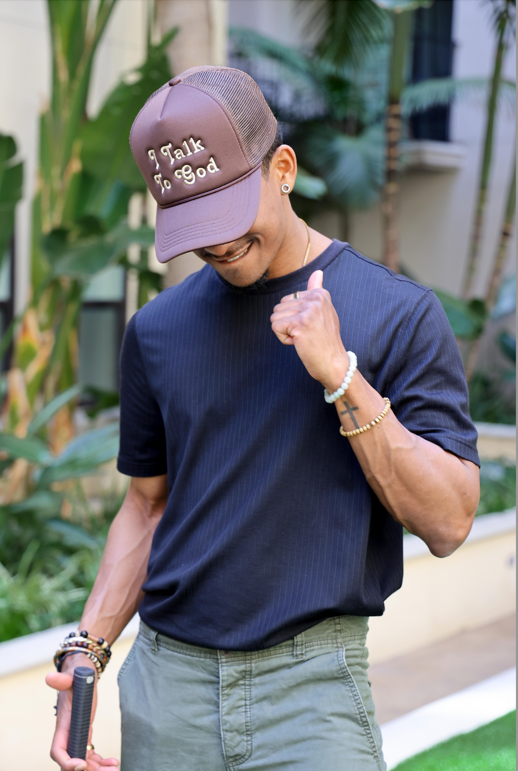 I Talk to God Trucker Hat - Chocolate + Creme